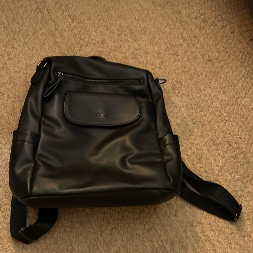 Black leather backpack